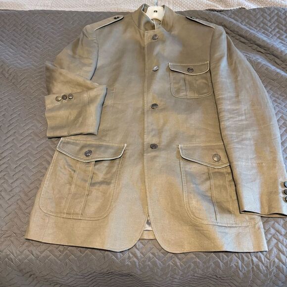 Men's Olive Green Military Safari Utility Jacket - Picture 6 of 13